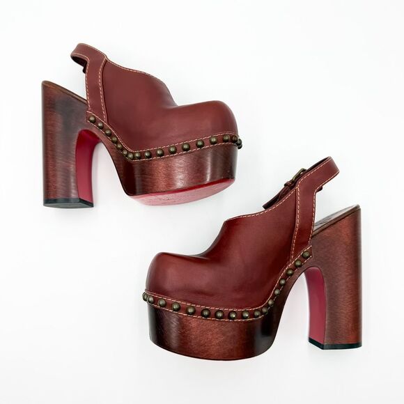 Christian Louboutin Joan Platform Wooden Heels Studded Clogs EU 38 US 8 - Picture 7 of 11